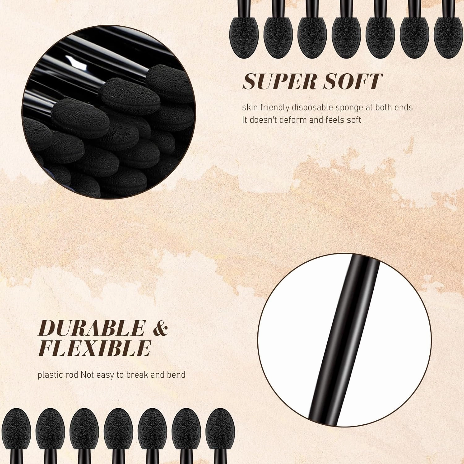 Tanlade 500 Pcs Eyeshadow Applicators Disposable Eye Makeup Brushes Eyeshadow Double Sided Sponge Brushes for Women Lady Girls(2.95 Inch,Black)
