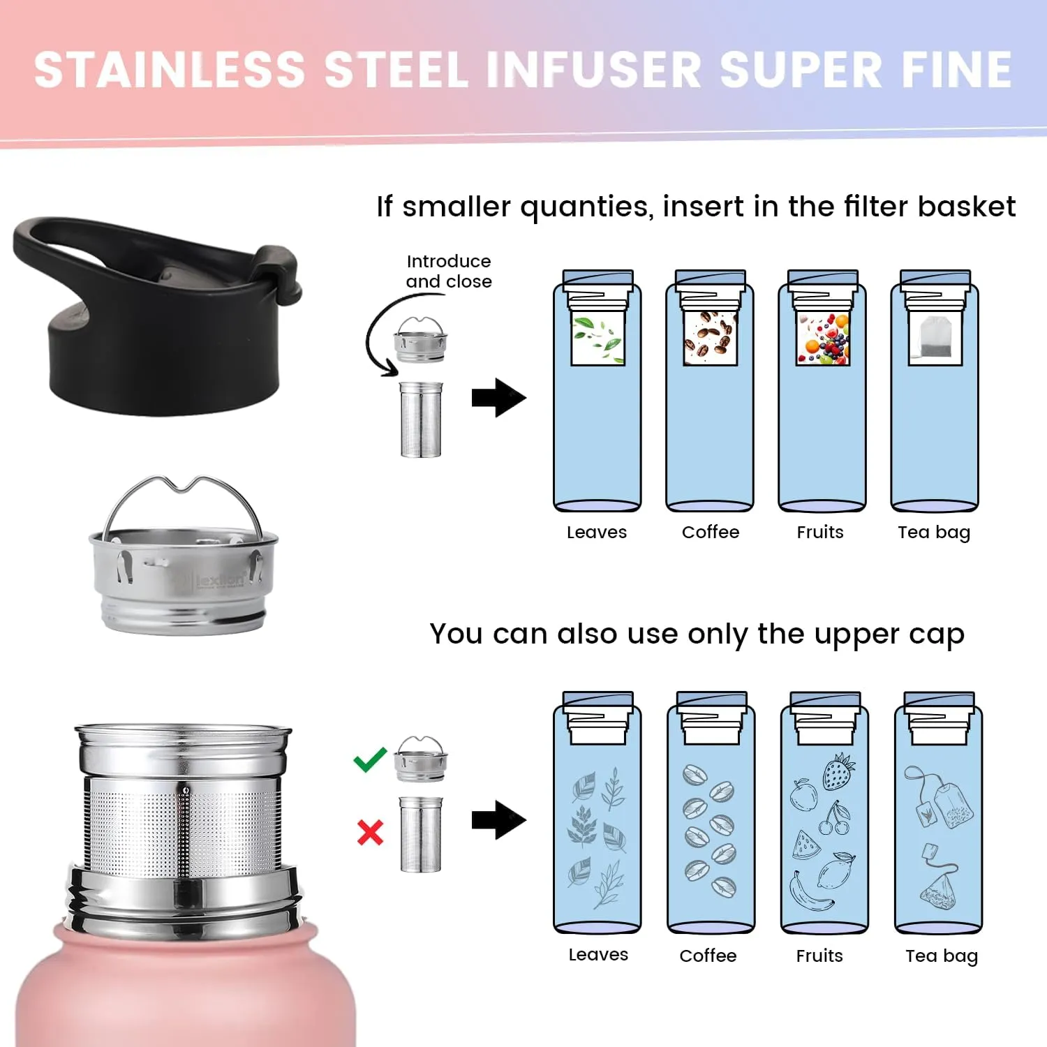 Tea Infuser Bottle - Fruit Infuser Water Bottle 32 Oz, Triple Walled Insulated Stainless Steel Bottle, Thermal Leaf Infuser, Silicone Sleeve, 3 Lids Leakproof, Metal Mug Gallon