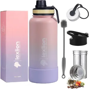 Tea Infuser Bottle - Fruit Infuser Water Bottle 32 Oz, Triple Walled Insulated Stainless Steel Bottle, Thermal Leaf Infuser, Silicone Sleeve, 3 Lids Leakproof, Metal Mug Gallon