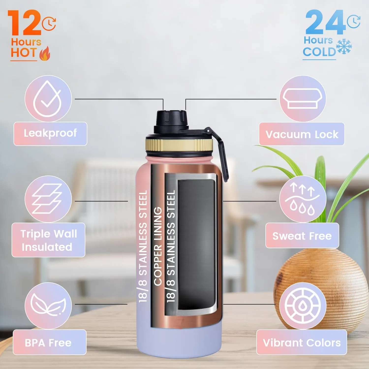 Tea Infuser Bottle - Fruit Infuser Water Bottle 32 Oz, Triple Walled Insulated Stainless Steel Bottle, Thermal Leaf Infuser, Silicone Sleeve, 3 Lids Leakproof, Metal Mug Gallon