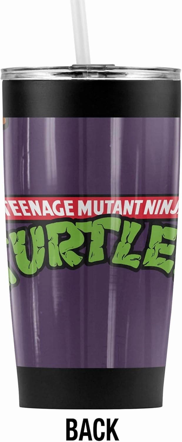 Teenage Mutant Ninja Turtles TMNT Donnie And Logo Stainless Steel Tumbler with Straw and Flip Lid 20 oz Travel Mug/Cup, Vacuum Insulated & Double Wall with Leakproof Dual Lid