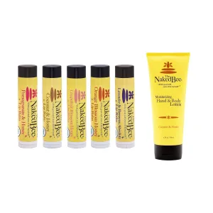 The Naked Bee Moisturizing Hand & Body Lotion 6.7oz   Lip Balm Sampler, Coconut & Honey, Orange Blossom Honey, Pomegranate & Honey, Grapefruit Blossom Honey, Lavendar & Beeswax Absolute