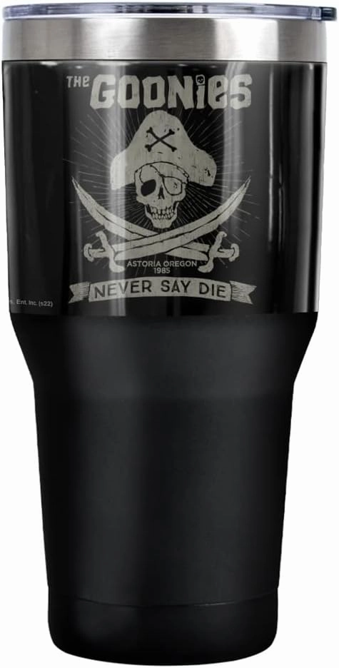 The Goonies Never Say Die Stainless Steel Tumbler 30 oz Coffee Travel Cup, Vacuum Insulated & Double Wall with Leakproof Sliding Lid