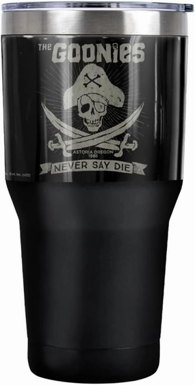 The Goonies Never Say Die Stainless Steel Tumbler 30 oz Coffee Travel Cup, Vacuum Insulated & Double Wall with Leakproof Sliding Lid