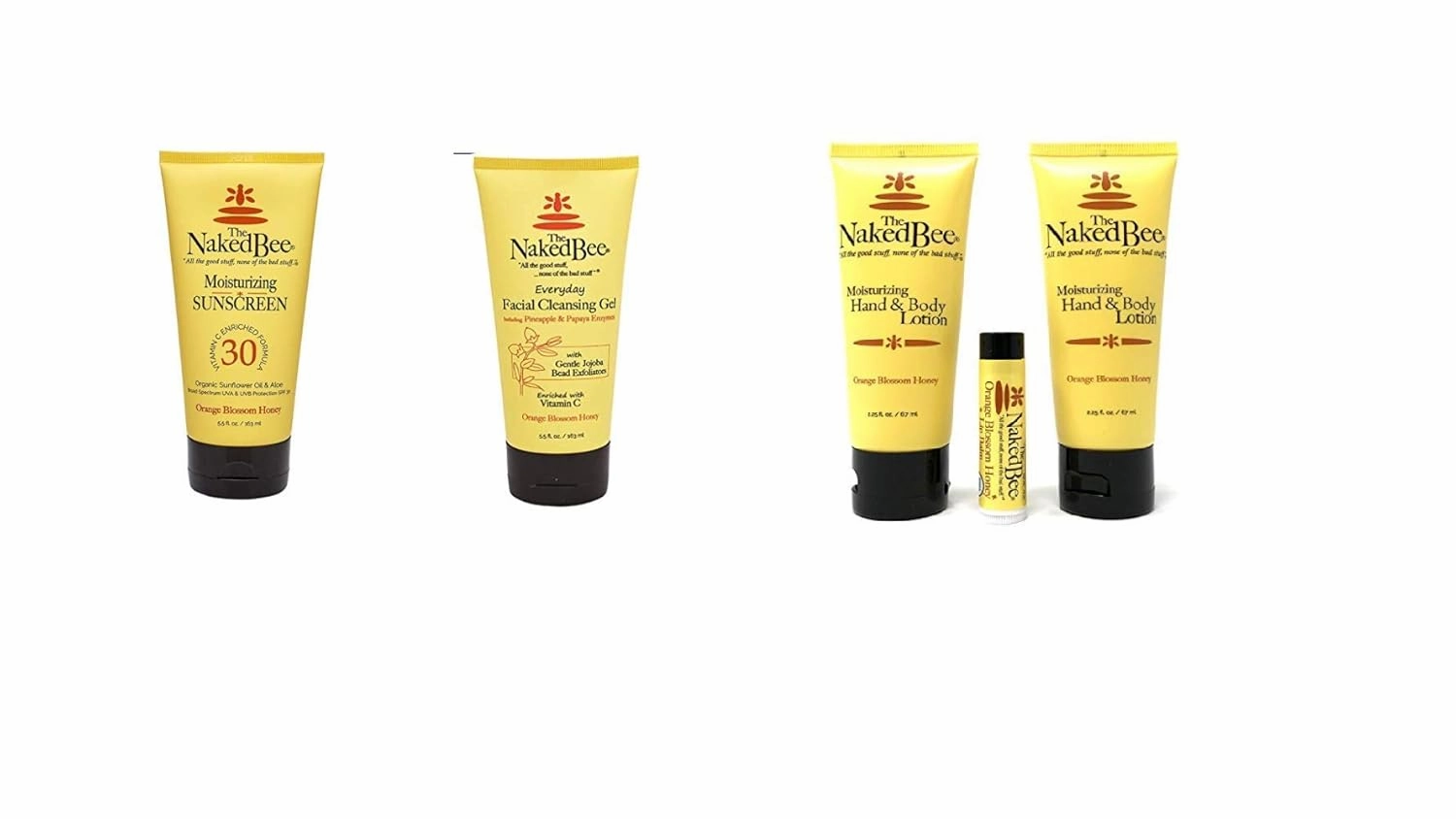 The Naked Bee Bundle Vitamin C Face & Body Moisturizing Sunscreen   Orange Blossom Honey Everyday Facial Gel 5.5 oz   Orange Blossom Honey Lotion and Lip Balm Set