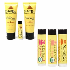 The Naked Bee Orange Blossom Honey Lotion and Lip Balm Set, Hydrating, Moisturizing, and Natural Skin Care Products Cruelty Free   Grapefruit Blossom Honey, and Pomegranate & Honey, 0.15oz