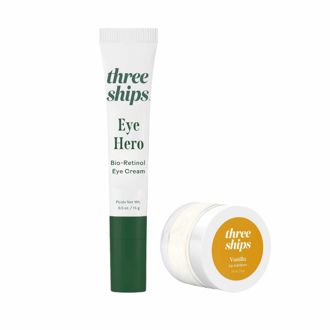 Three Ships EyeHero and Vanilla Lip Exfoliator Duo - Smoothing Eye Cream and Vegan Lip Polish & Moisturizer