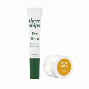 Three Ships EyeHero and Vanilla Lip Exfoliator Duo - Smoothing Eye Cream and Vegan Lip Polish & Moisturizer
