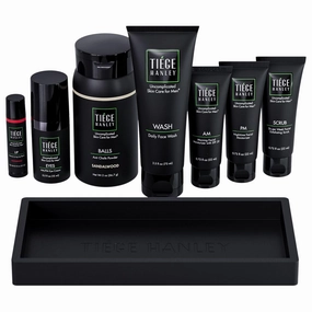 Tiege Hanley Men’s Skin Care Gift Set – Best Father’s Day Gift for Dad – Gold Grooming Kit Includes Face Wash, Scrub, AM/PM Moisturizers, Eye Cream, Body Powder, Lip Balm & Organizer Tray