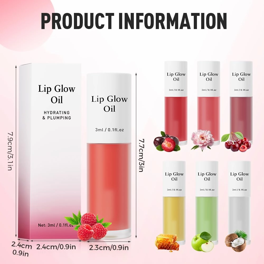 Tinted Lip Glow Oil - For Lush, Hydrated Lips with a Natural Glow,Sticky Long-Lasting Shiny Fruit Flavor Lip Stain,Moisturizing Plumping Revitalizing for Dry Lips (04#Cherry, 2 PCS)