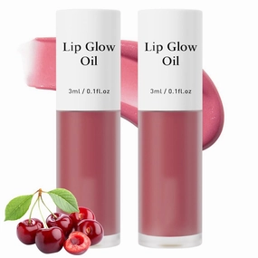 Tinted Lip Glow Oil - For Lush, Hydrated Lips with a Natural Glow,Sticky Long-Lasting Shiny Fruit Flavor Lip Stain,Moisturizing Plumping Revitalizing for Dry Lips (04#Cherry, 2 PCS)