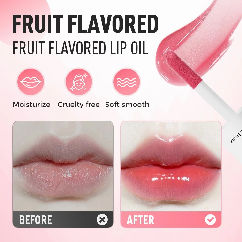 Tinted Lip Glow Oil - For Lush, Hydrated Lips with a Natural Glow,Sticky Long-Lasting Shiny Fruit Flavor Lip Stain,Moisturizing Plumping Revitalizing for Dry Lips (04#Cherry, 2 PCS)