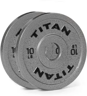 Titan Fitnes Cast Iron Olympic Plates, Classic Weight Plate Design, Silver Hammer Finish