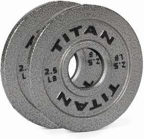 Titan Fitnes Cast Iron Olympic Plates, Classic Weight Plate Design, Silver Hammer Finish