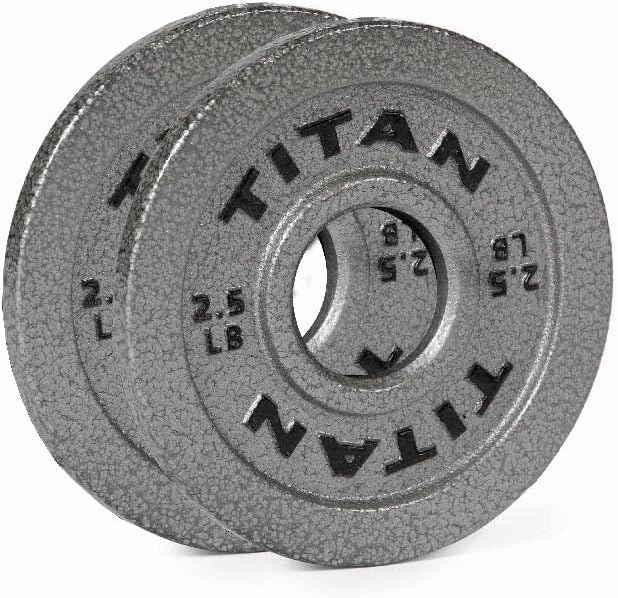 Titan Fitnes Cast Iron Olympic Plates, Classic Weight Plate Design, Silver Hammer Finish