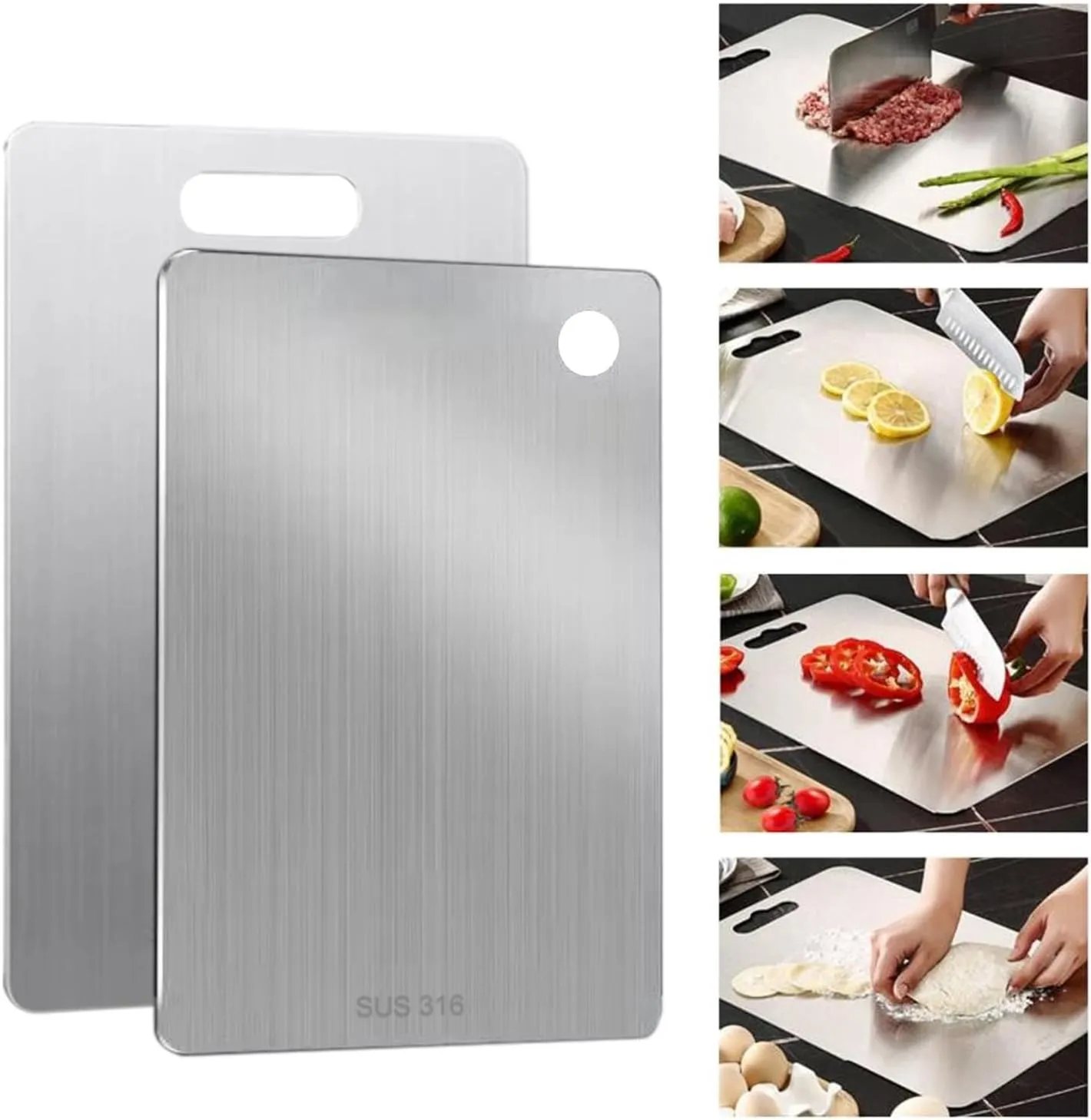 Titanium Cutting Board-316L Stainless Steel Cutting Boards for Kitchen, Double Sided Food Grade, Titanium Cutting Mat Chopping Boards for Meat Fruit & Vegetable Various Cooking Tasks(1PC-XL 11x15.5in)