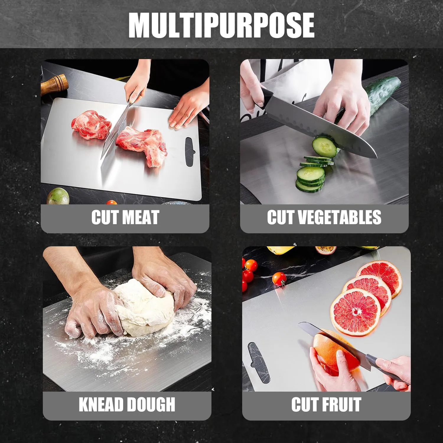 Titanium Cutting Board-316L Stainless Steel Cutting Boards for Kitchen, Double Sided Food Grade, Titanium Cutting Mat Chopping Boards for Meat Fruit & Vegetable Various Cooking Tasks(1PC-XL 11x15.5in)