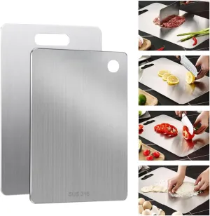 Titanium Cutting Board-316L Stainless Steel Cutting Boards for Kitchen, Double Sided Food Grade, Titanium Cutting Mat Chopping Boards for Meat Fruit & Vegetable Various Cooking Tasks(1PC-XL 11x15.5in)