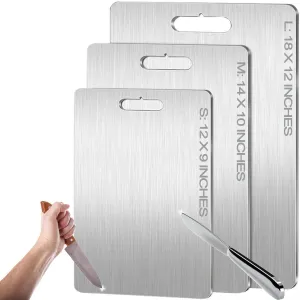 Titanium Cutting Board, Stainless Steel Food Grade, 14 * 10 Inch, Meat, Fruit, Vegetable, Silver, Rectangular, 0.05 inches Thick