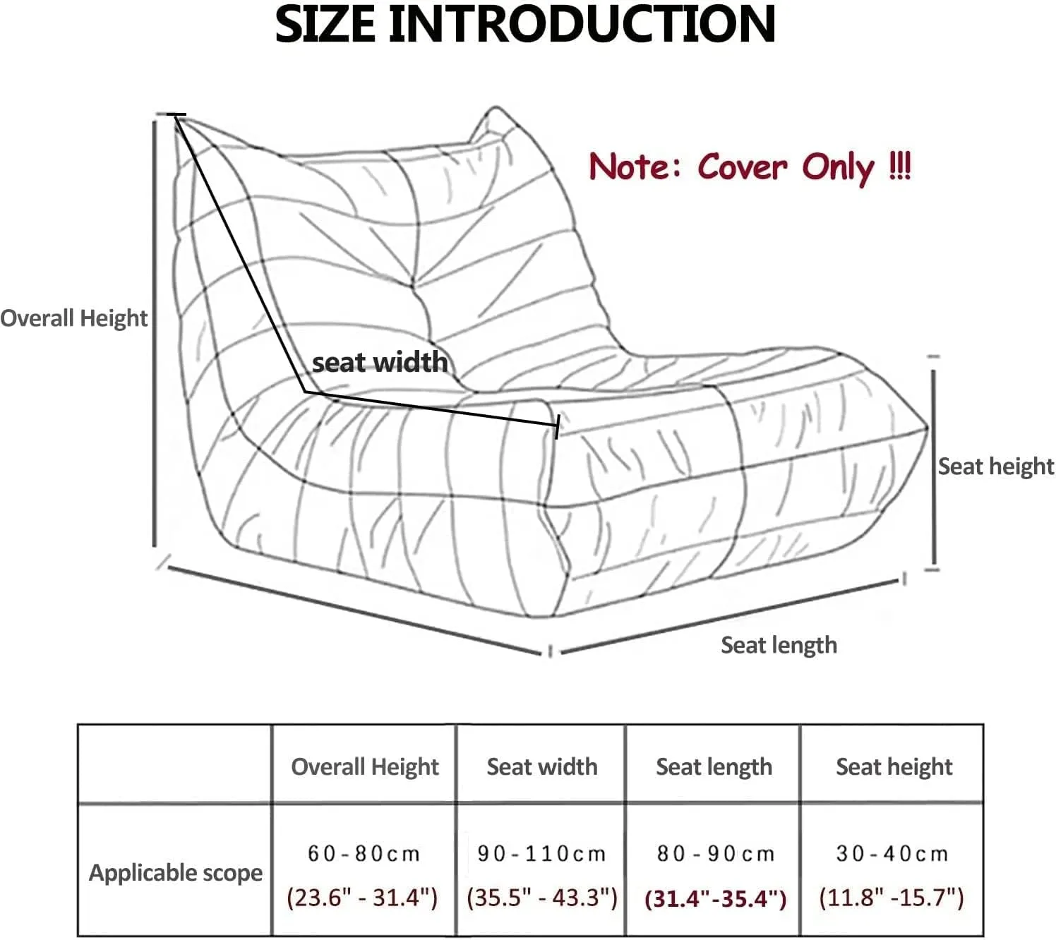 TOPCHANCES Fireside Chair Cover,Stretch Armless Lounge Chaise Slipcover Lazy Floor Sofa Couch Furniture Protector Bean Bag Couch Cover with Elastic Bottom for Living Room Bedroom