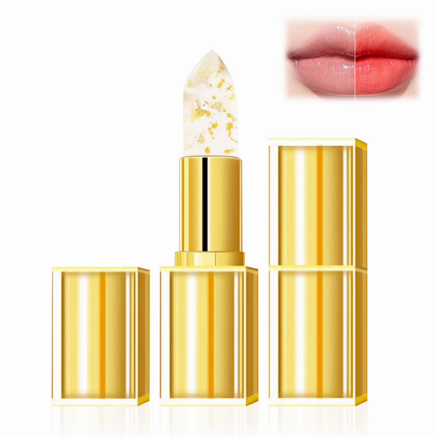 Transferproof Color Changing Lipstick 2pcs,Gold Crystal Ph Lipstick Color Changing,Long Lasting 24 Hours Moisturizing Glossy Shine Lip Gloss for Women