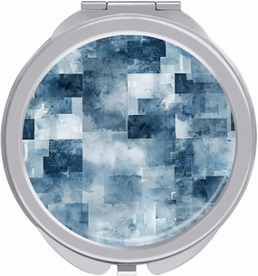 Travel Compact Makeup Mirror Cute Pocket Round Folding Mirror Indigo and Matt Gray Printed Portable 2 X 1x Magnification Makeup Mirror, Ideal for Handbag, Girls Gift