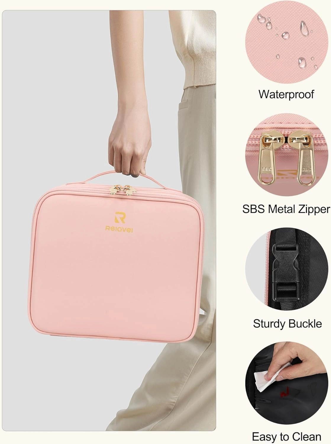 Travel Makeup Bag with LED Mirror Double Layer Makeup Case with Lighted Mirror Dual Layer Cosmetic Train Case Portable Artist Organizer Bag with Dividers and Rechargeable Vanity (Pink, Small)