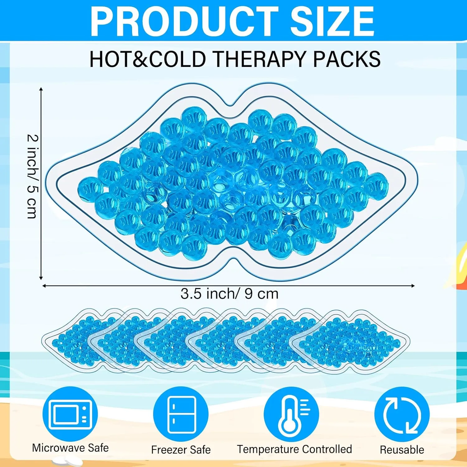 TrelaCo 60 Pcs Gel Lip Ice Pack Bulk Reusable Boo Boo Packs Ice Bag for Injuries Lip Shape Mini Cold Compress for Headaches Tired Eyes Swelling Teeth Pain Relief(Blue)