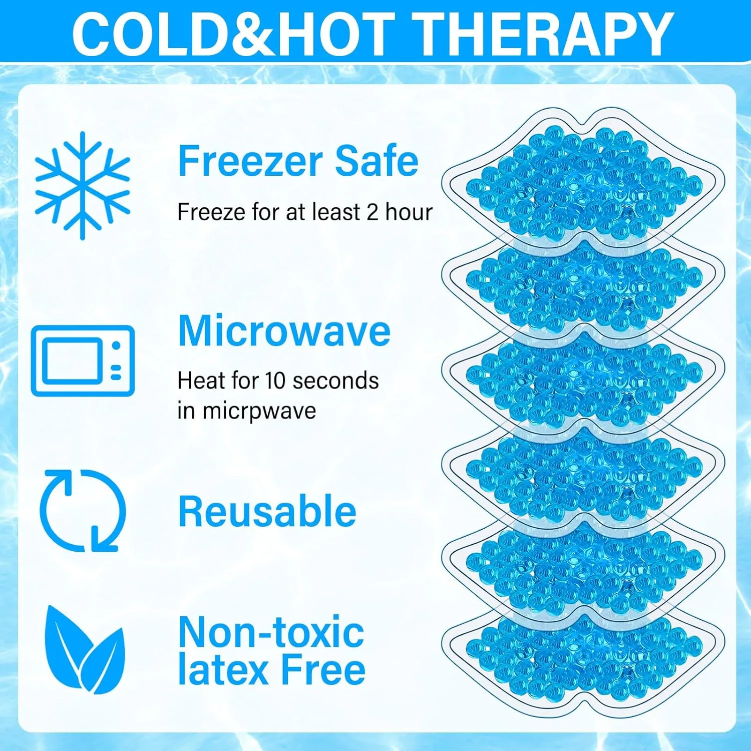 TrelaCo 60 Pcs Gel Lip Ice Pack Bulk Reusable Boo Boo Packs Ice Bag for Injuries Lip Shape Mini Cold Compress for Headaches Tired Eyes Swelling Teeth Pain Relief(Blue)