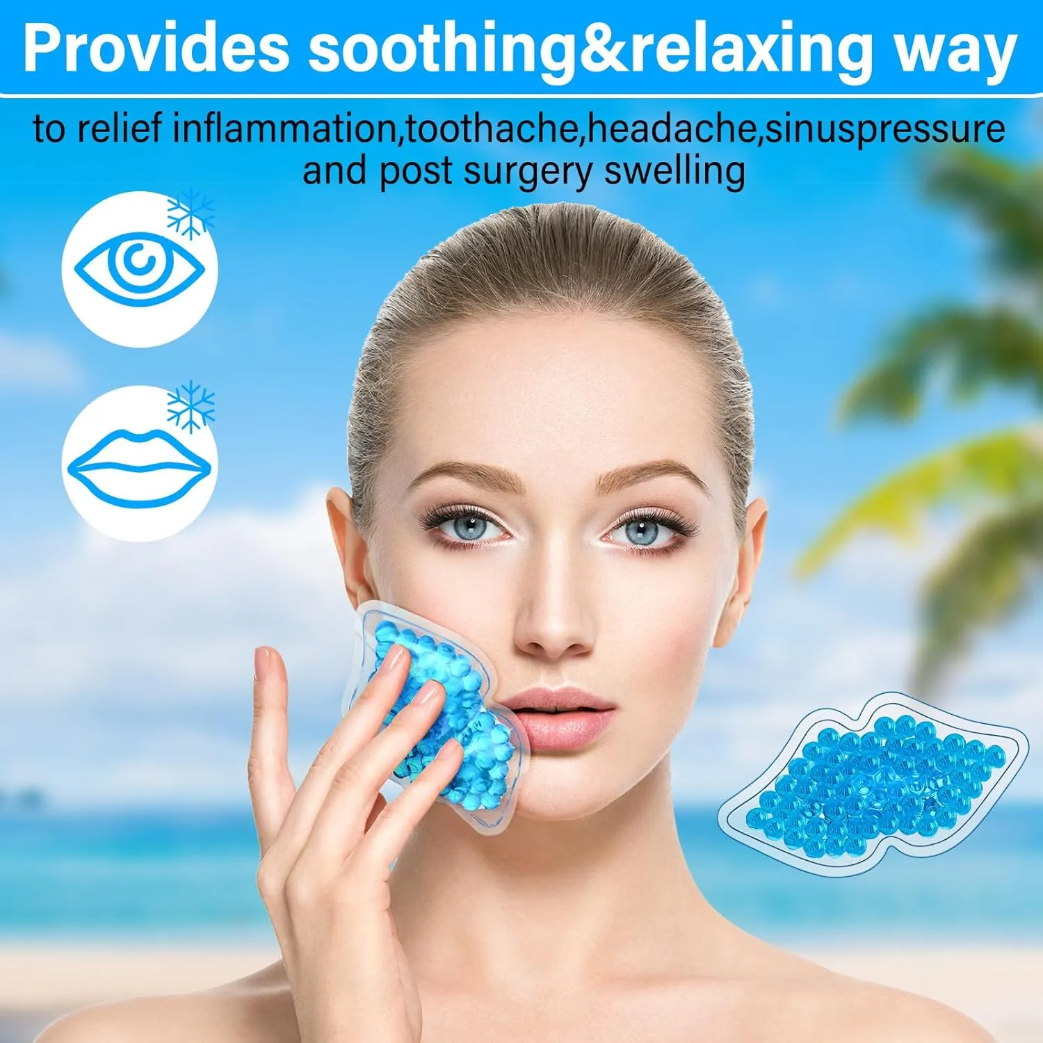 TrelaCo 60 Pcs Gel Lip Ice Pack Bulk Reusable Boo Boo Packs Ice Bag for Injuries Lip Shape Mini Cold Compress for Headaches Tired Eyes Swelling Teeth Pain Relief(Blue)