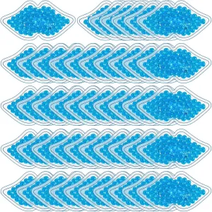 TrelaCo 60 Pcs Gel Lip Ice Pack Bulk Reusable Boo Boo Packs Ice Bag for Injuries Lip Shape Mini Cold Compress for Headaches Tired Eyes Swelling Teeth Pain Relief(Blue)
