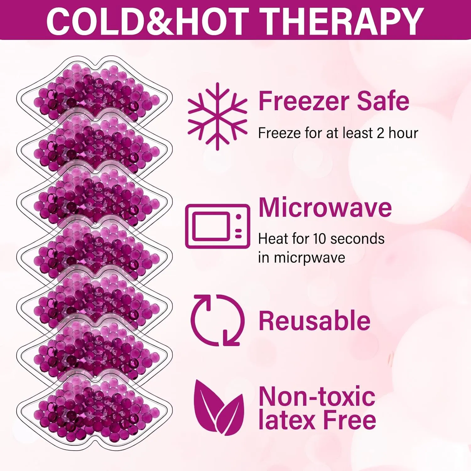TrelaCo 60 Pcs Gel Lip Ice Pack Bulk Reusable Boo Boo Packs Ice Bag for Injuries Lip Shape Mini Cold Compress for Headaches Tired Eyes Swelling Teeth Pain Relief(Purple)