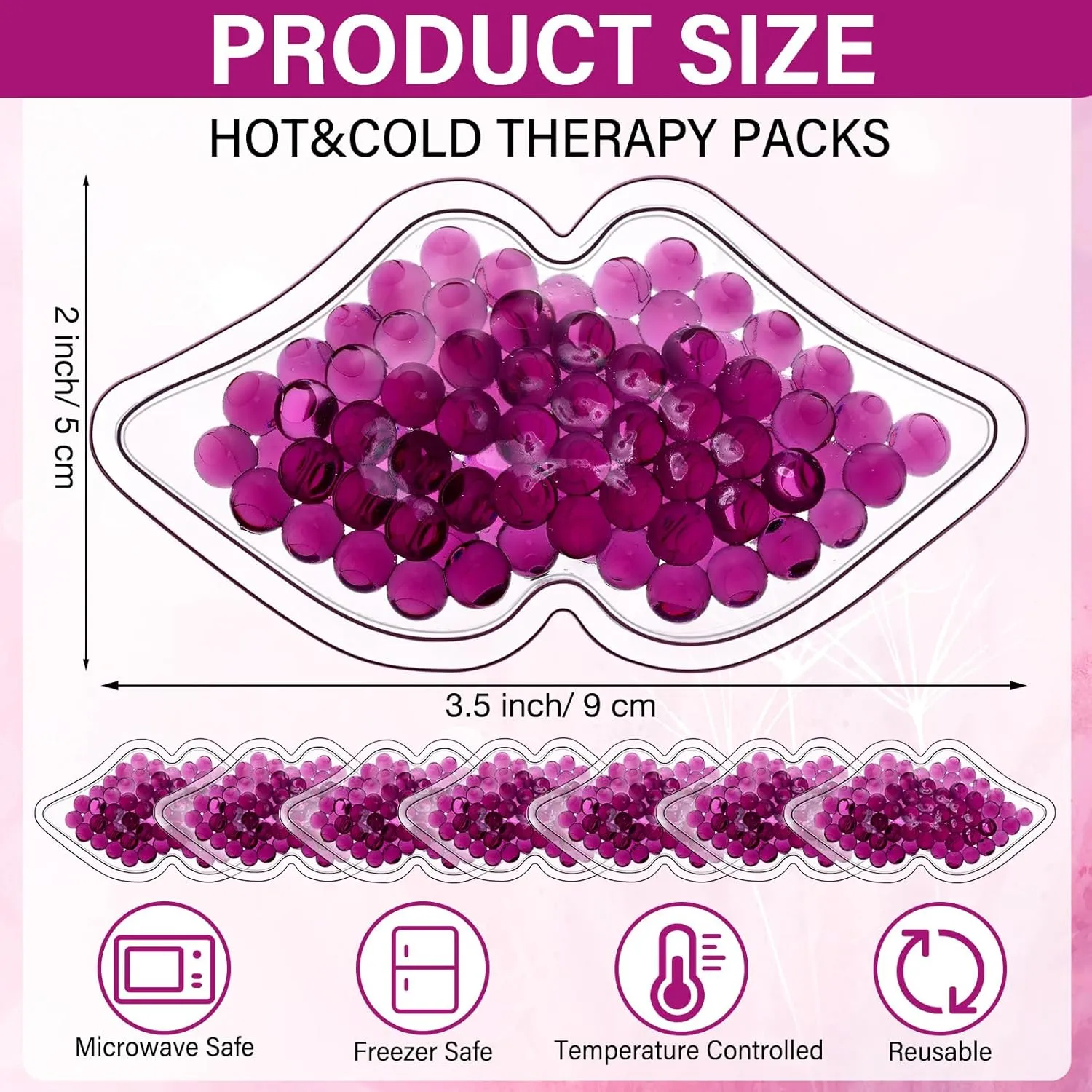 TrelaCo 60 Pcs Gel Lip Ice Pack Bulk Reusable Boo Boo Packs Ice Bag for Injuries Lip Shape Mini Cold Compress for Headaches Tired Eyes Swelling Teeth Pain Relief(Purple)