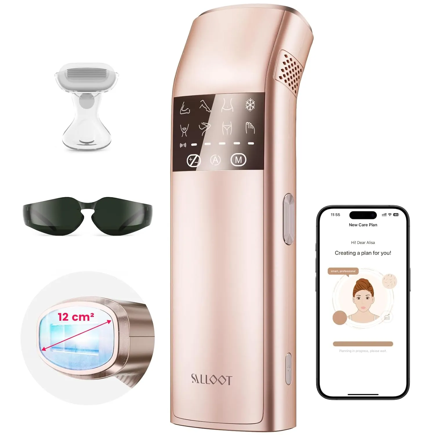 TRIPLE-Pulse IPL Laser Hair Removal, Comfort Sapphire 37°F Ice-Cooling Contact Hair Removal Device for Women and Men, Effective, Permanent Hair Removal at Home, Trinity iGlow 10 (Champagne Gold)