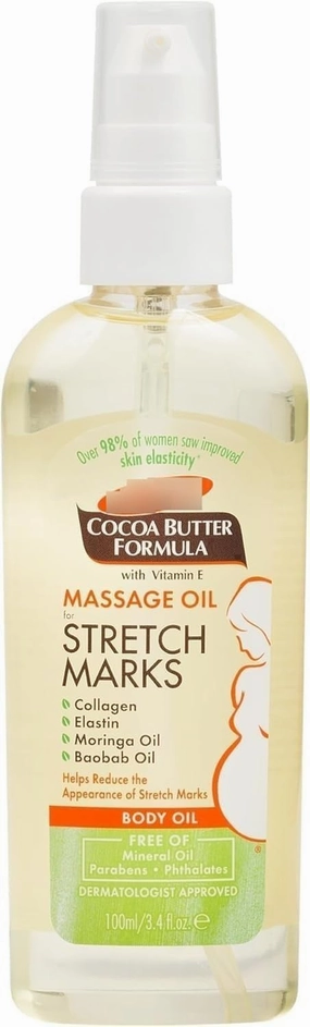 Tubees Cocoa Butter Formula Massage Oil for Stretch Marks and Pregnancy Skincare, 3.4 Ounces