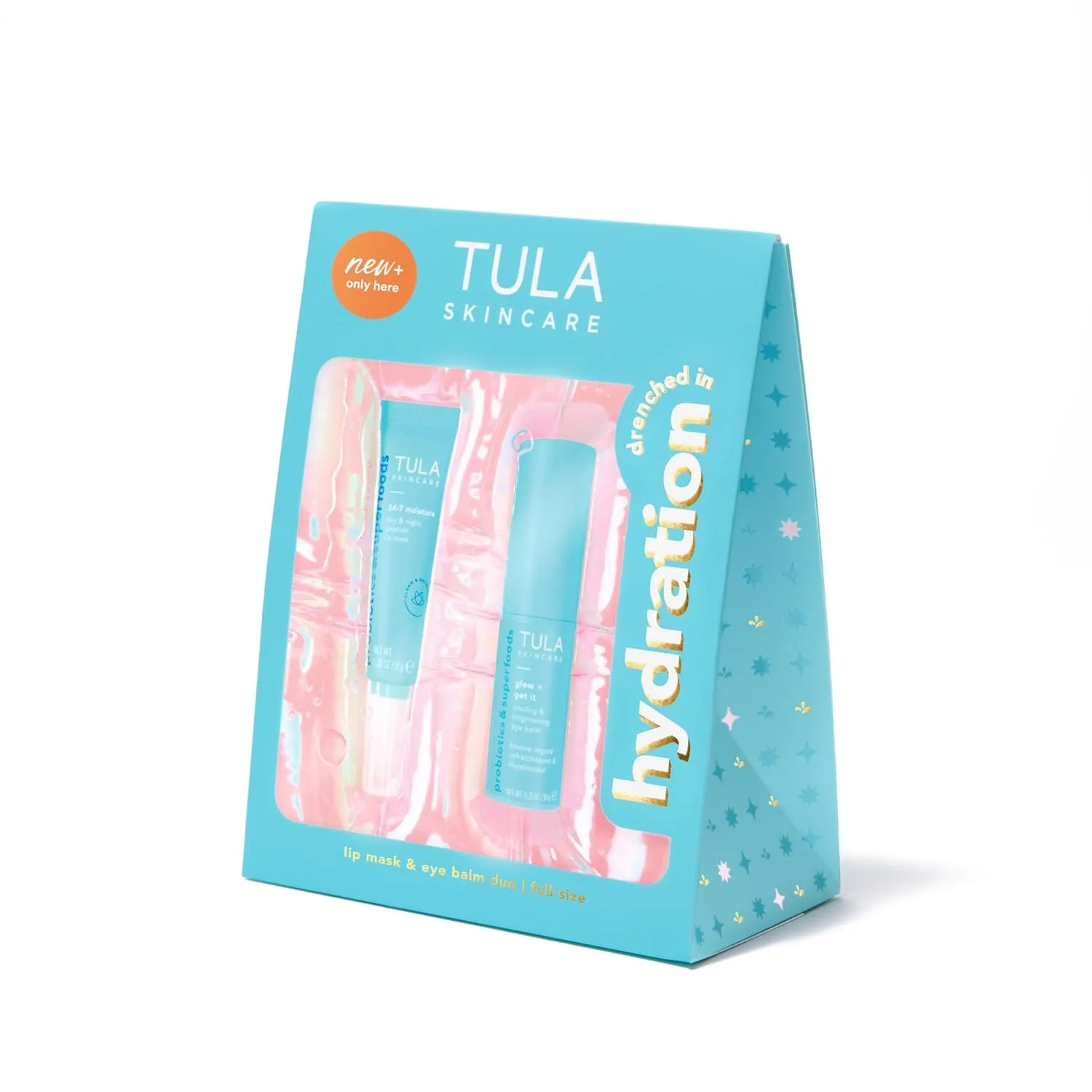 TULA Skin Care Drenched in Hydration - 24-7 Moisture Day & Night Peptide Lip Mask 0.28oz & Glow   Get It Cooling & Brightening Eye Balm 0.35 oz, Full-Size, 2 Piece Duo
