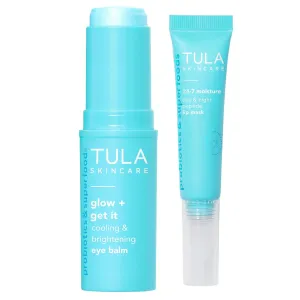 TULA Skin Care Drenched in Hydration - 24-7 Moisture Day & Night Peptide Lip Mask 0.28oz & Glow   Get It Cooling & Brightening Eye Balm 0.35 oz, Full-Size, 2 Piece Duo
