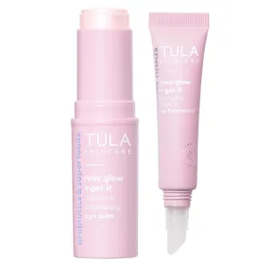 TULA Skin Care Wrapped in Radiance - Rose Glow   Get It Hydrating Peptide Lip Treatment Balm 0.28oz & Cooling & Brightening Eye Balm 0.35 oz, Full-Size, 2 Piece Duo