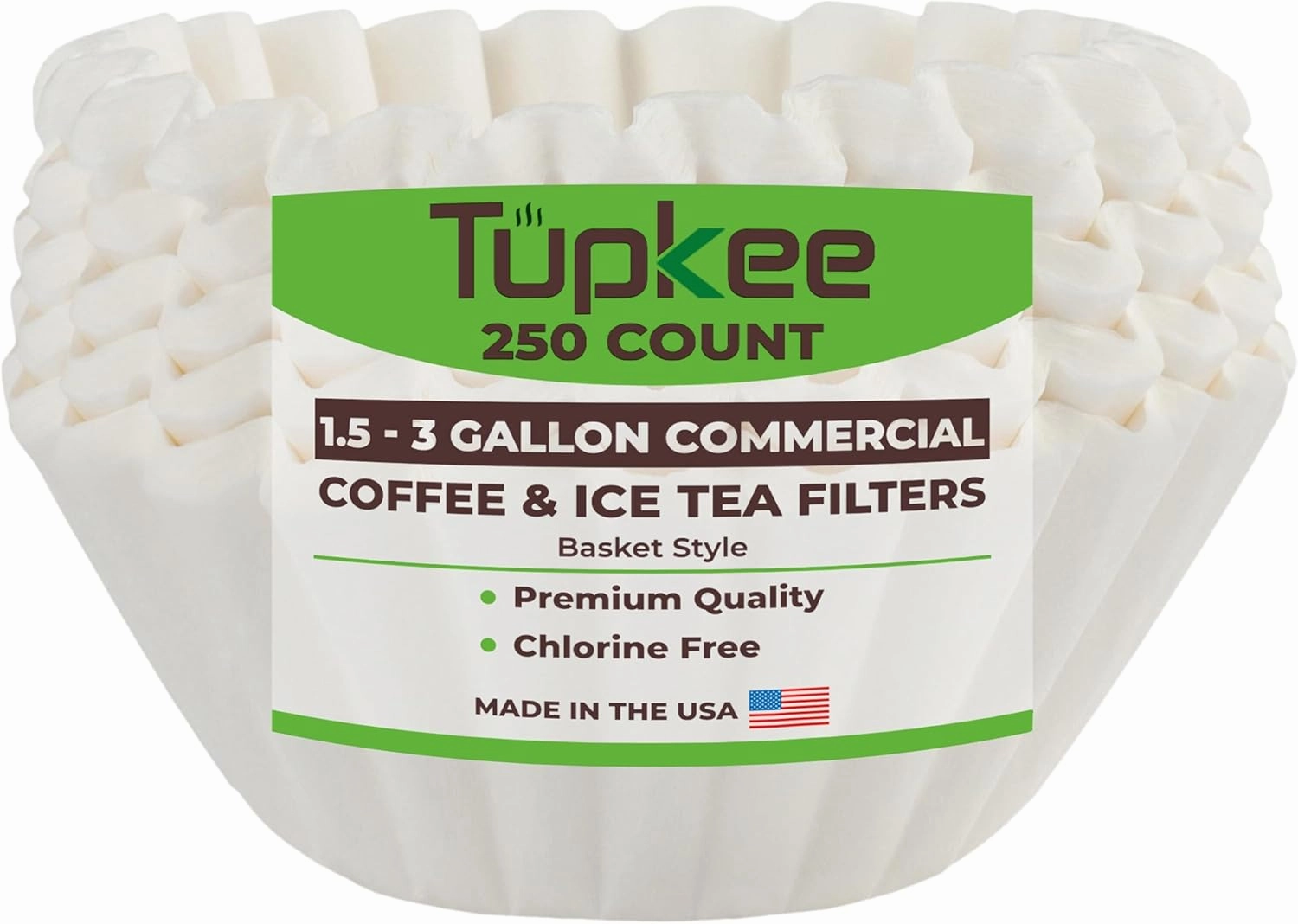 Tupkee Extra Large Coffee Filters - (13 Inch x 5 Inch) Premium, Big, Tall for Bunn 1.5 to 3 Gallon Commercial Coffee & Tea Machines - (250 Count) - Chlorine Free White Commercial Coffee Filters