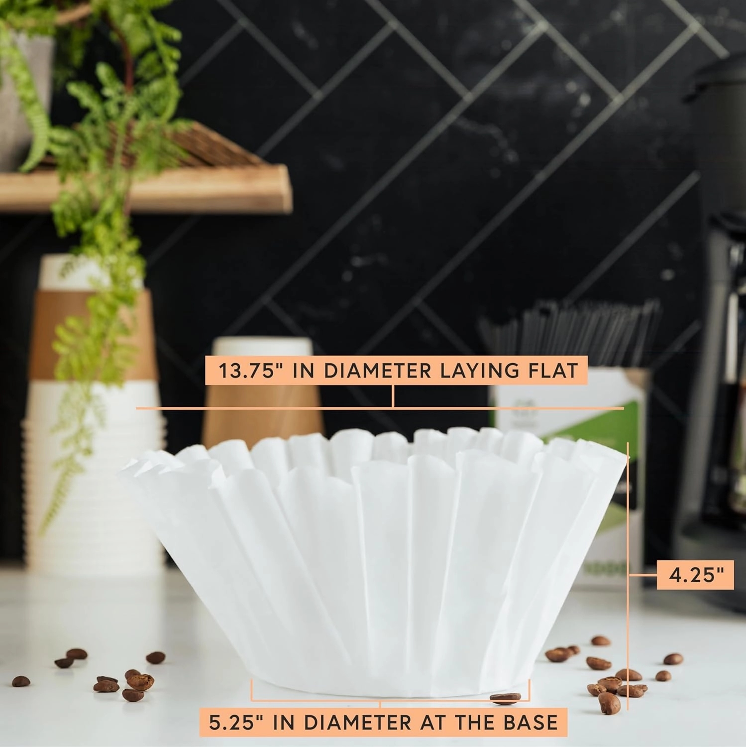 Tupkee Extra Large Coffee Filters - (13 Inch x 5 Inch) Premium, Big, Tall for Bunn 1.5 to 3 Gallon Commercial Coffee & Tea Machines - (250 Count) - Chlorine Free White Commercial Coffee Filters