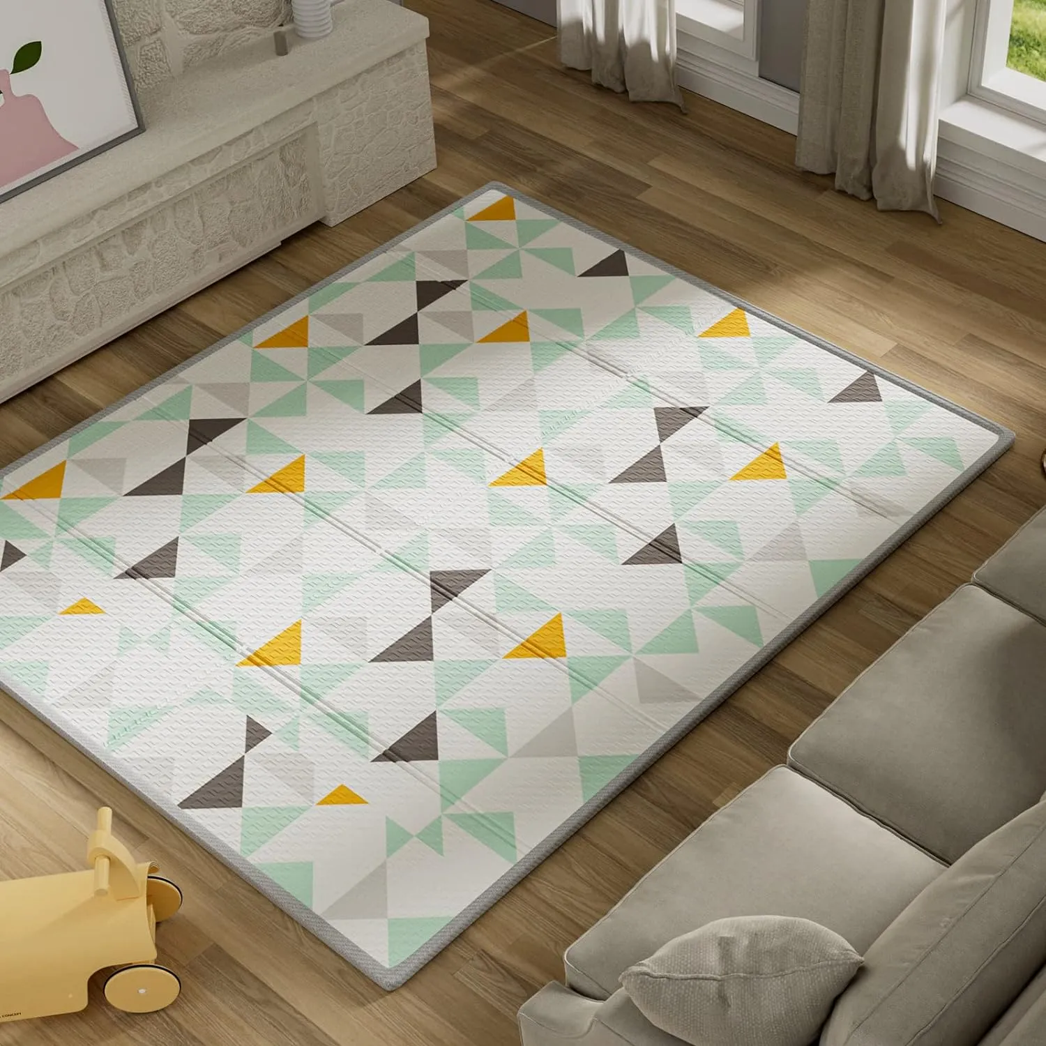 UANLAUO Foldable Baby Play Mat, Extra Large Waterproof Activity Playmats for Babies,Toddlers, Infants, Play & Tummy Time, Foam Baby Mat for Floor with Travel Bag (Triangle(71x59x0.4inch))