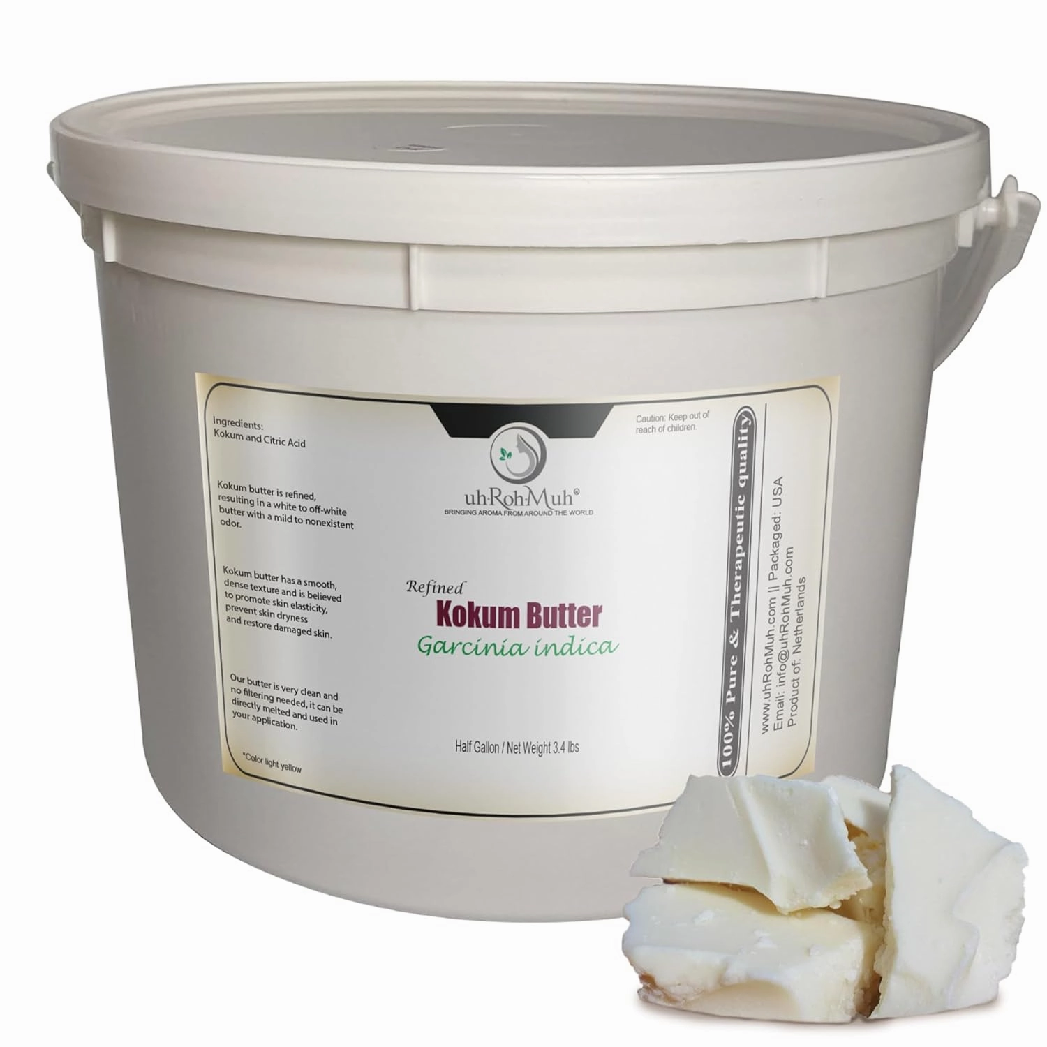 uh*Roh*Muh Premium Refined Kokum Butter-Perfect Ingredient for Skin Care & Hair Care Products Ideal for Skin Moisturizer,Body Butter,Lip Balm,Lotion,Cream,DIY Candle Half Gallon(Net:1.6kg/3.5lb)