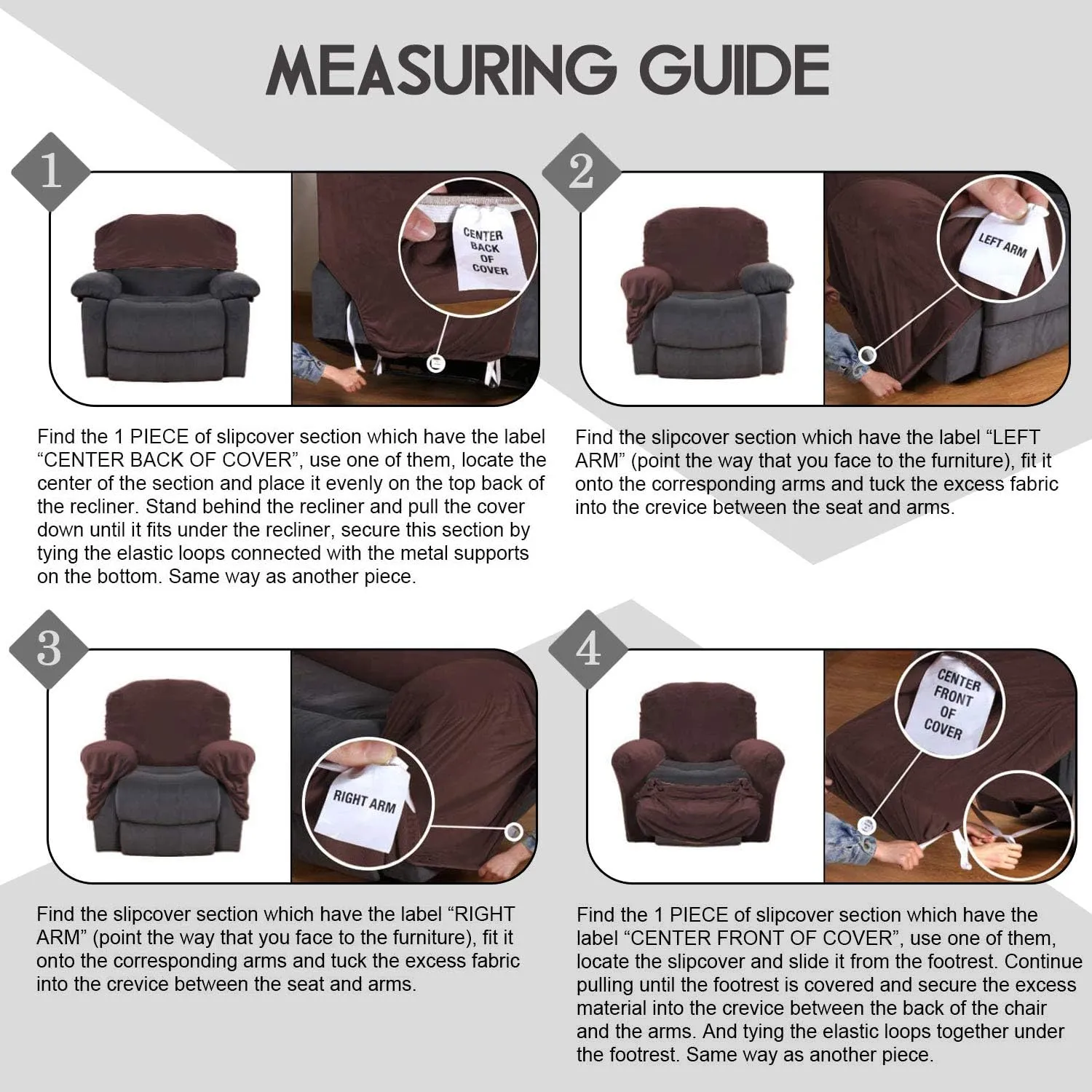 ULTICOR 4-Piece, 1 Seat Recliner Cover, Velvet Stretch Reclining Chair Covers for 1 Cushion Reclining Sofa, Single Seat Recliner Couch Cover, Thick, Very Soft, Machine Washable (Chocolate)