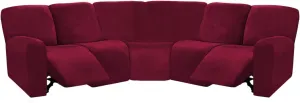 ULTICOR 7-Piece L Shape Sectional Recliner Sofa Covers, Velvet Stretch Reclining Couch Covers for Reclining L Shape Sofa, Thick, Soft, Washable (Burgundy - Wine, L Shape 5 Seat Recliner Cover)