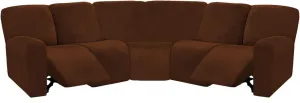 ULTICOR 7-Piece L Shape Sectional, Velvet Stretch Reclining Couch Covers for Sofa, Thick, Soft, Washable (Chocolate, 5 Seat Recliner Cover)