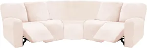 ULTICOR 7-Piece Sectional Recliner Sofa Covers, Velvet Stretch Reclining Couch Covers for Reclining Sofa, Thick, Soft, Washable (Ivory, L Shape 5 Seat Recliner Cover)