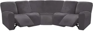 ULTICOR 7-Piece Sectional Sofa Covers, Velvet Stretch Reclining Couch Covers for Reclining L Shape Sofa, Thick, Soft, Washable (Dark Grey, 5 Seat Recliner Cover)