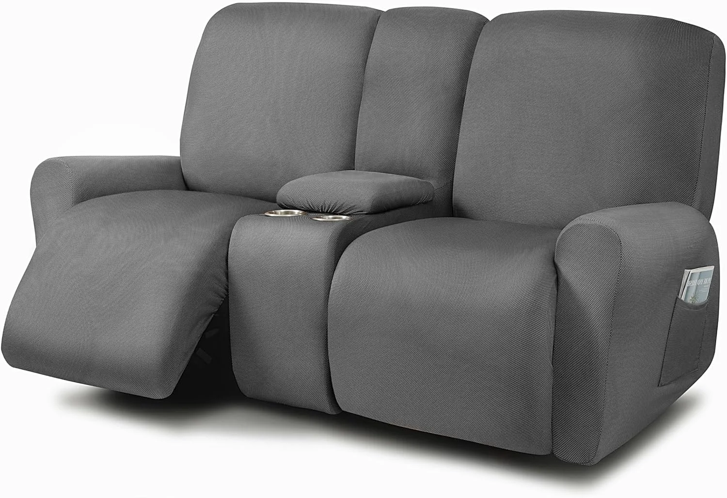 ULTICOR Reclining Love Seat with Middle Console Slipcover, 8-Piece Yarn Dyed Loveseat Reclining Sofa Covers, 2 seat Loveseat Recliner Cover, Thick, Soft, Washable (Dark Grey)