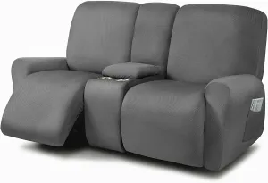 ULTICOR Reclining Love Seat with Middle Console Slipcover, 8-Piece Yarn Dyed Loveseat Reclining Sofa Covers, 2 seat Loveseat Recliner Cover, Thick, Soft, Washable (Dark Grey)