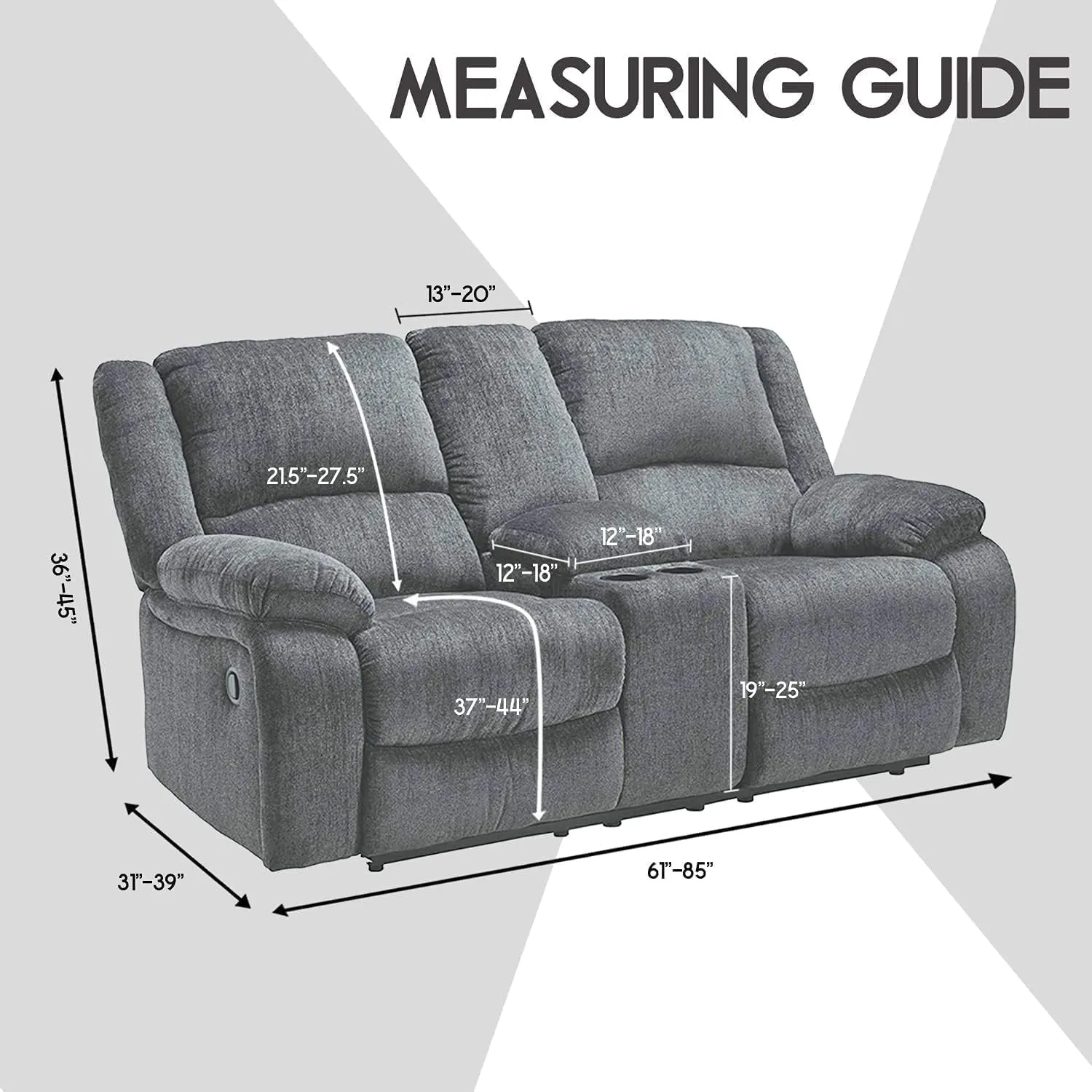 ULTICOR Reclining Love Seat with Middle Console Slipcover, 8-Piece Yarn Dyed Loveseat Reclining Sofa Covers, 2 seat Loveseat Recliner Cover, Thick, Soft, Washable (Dark Grey)